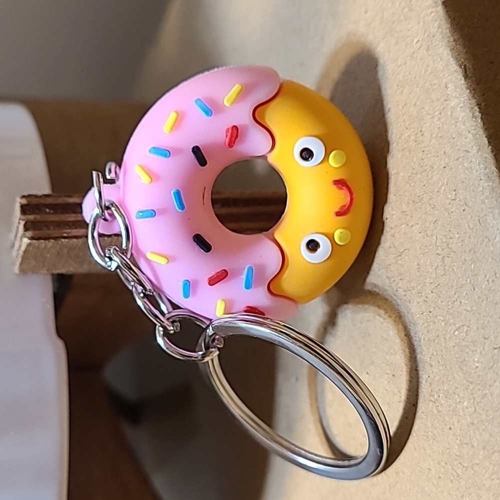 Cute Donut Keychain Pink‎ Sprinkles Foodie Keyring Backpack Charm